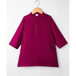 Babyhug Rayon Woven Full Sleeves Solid Kurta Dhoti Set with Sequenced Nehru Jacket - Magenta Pink - Image 5