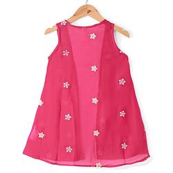 Babyhug Sleeveless  Top With Sharara & Floral Embroidered Jacket Set - Pink - Image 11