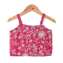 Babyhug Sleeveless  Top With Sharara & Floral Embroidered Jacket Set - Pink - Image 12