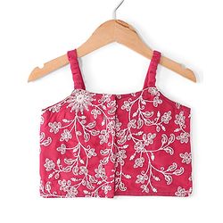 Babyhug Sleeveless  Top With Sharara & Floral Embroidered Jacket Set - Pink - Image 13