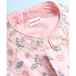 Babyhug Woven Full Sleeves Kurta Dhoti Set with Floral Embroidered Waistcoat - Pink - Image 17