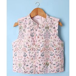 Babyhug Woven Full Sleeves Kurta Dhoti Set with Floral Embroidered Waistcoat - Pink - Image 4