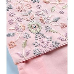 Babyhug Woven Full Sleeves Kurta Dhoti Set with Floral Embroidered Waistcoat - Pink - Image 9