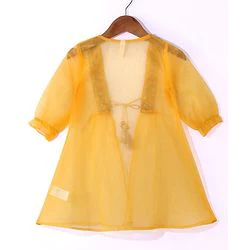 Babyhug Woven Sequinned Floral Embroidered Frock with Three Fourth Sleeves Net Jacket -Yellow - Image 5