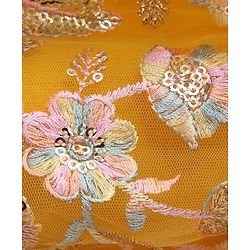 Babyhug Woven Sequinned Floral Embroidered Frock with Three Fourth Sleeves Net Jacket -Yellow - Image 6
