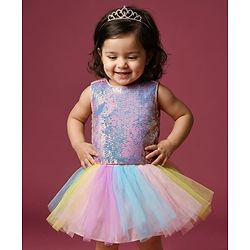Babyhug Woven Sleeveless Mesh Top & Skirt Set With Sequin Detailing - Multicolour - Image 14