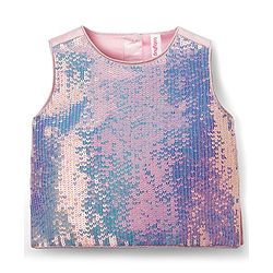 Babyhug Woven Sleeveless Mesh Top & Skirt Set With Sequin Detailing - Multicolour - Image 9