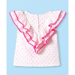 Babyhug Woven Sleeveless Top With Frill & Polka Dots - Pink & White - Image 11