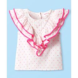 Babyhug Woven Sleeveless Top With Frill & Polka Dots - Pink & White - Image 7