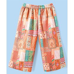 Babyhug Woven Top with Three Fourth Sleeves Printed Jacket & Palazzo - Peach - Image 14