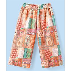 Babyhug Woven Top with Three Fourth Sleeves Printed Jacket & Palazzo - Peach - Image 5