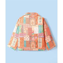 Babyhug Woven Top with Three Fourth Sleeves Printed Jacket & Palazzo - Peach - Image 4