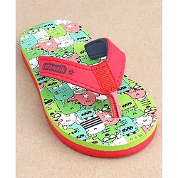 Cute Walk by Babyhug Slip On Flip Flops with Monster Print - Red & Green - Image 17