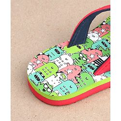 Cute Walk by Babyhug Slip On Flip Flops with Monster Print - Red & Green - Image 21