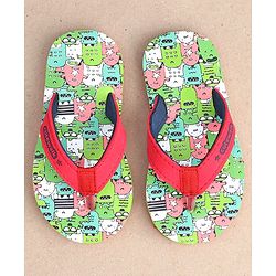 Cute Walk by Babyhug Slip On Flip Flops with Monster Print - Red & Green - Image 27