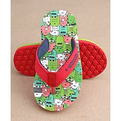 Cute Walk by Babyhug Slip On Flip Flops with Monster Print - Red & Green - Image 5